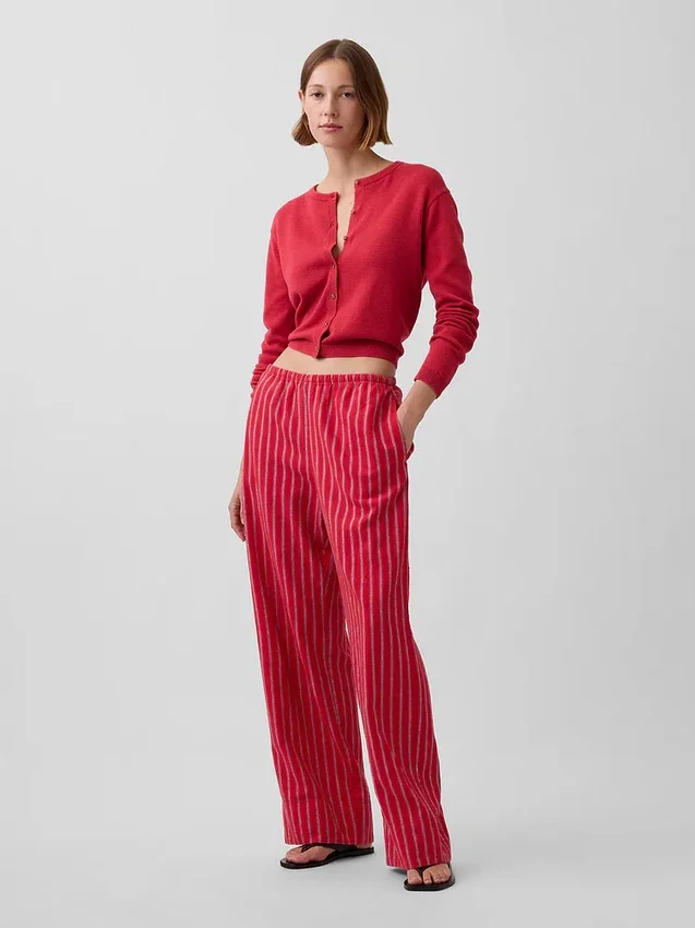 Pantaloni comodi a gamba larga in misto lino