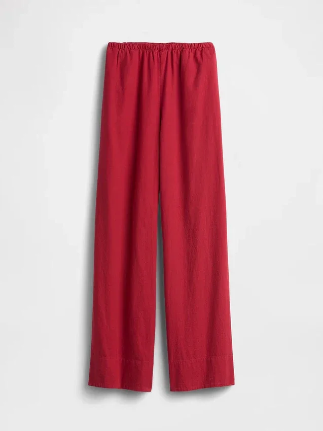 Pantaloni comodi a gamba larga in misto lino