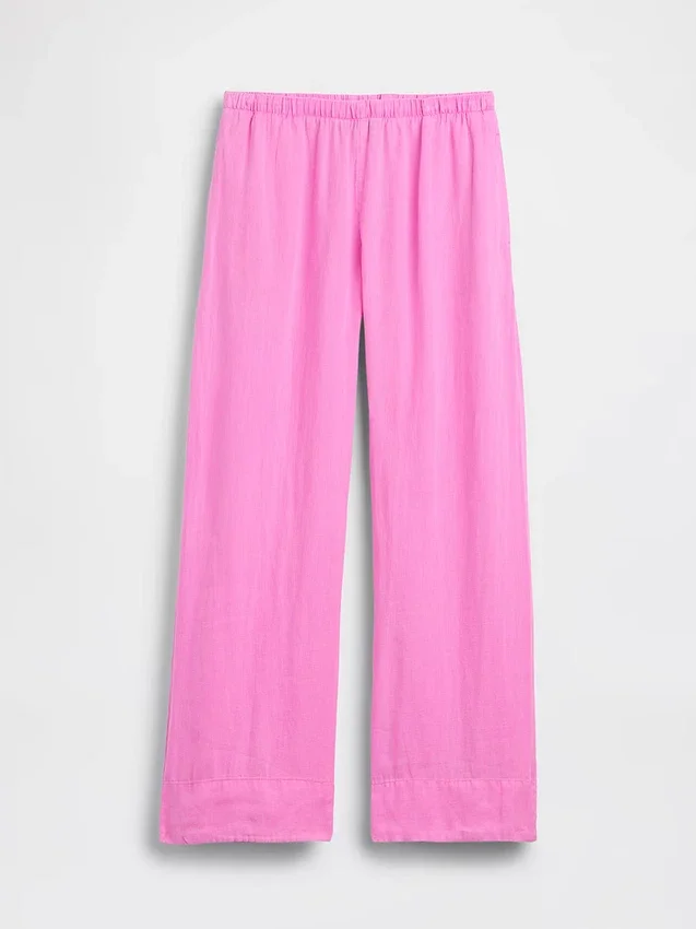 Pantaloni comodi a gamba larga in misto lino