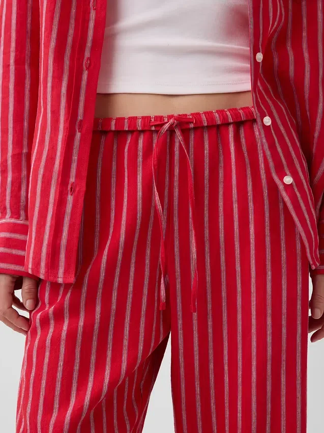 Pantaloni comodi a gamba larga in misto lino