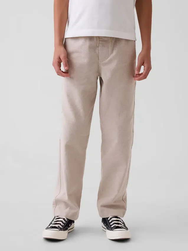Pantaloni comodi e rilassati in misto lino e cotone per bambini