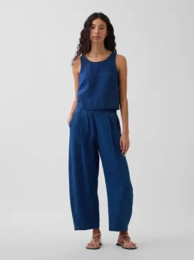 Pantaloni comodi in denim di garza di cotone