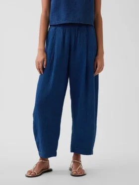 Pantaloni comodi in denim di garza di cotone