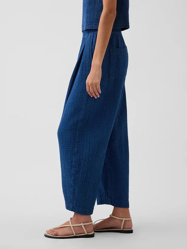 Pantaloni comodi in denim di garza di cotone