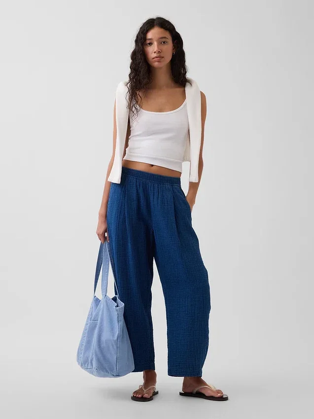 Pantaloni comodi in denim di garza di cotone