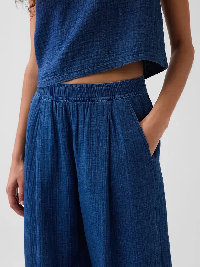Pantaloni comodi in denim di garza di cotone