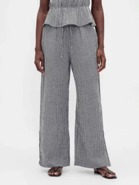 Pantaloni comodi in garza di cotone con orlo a spacco