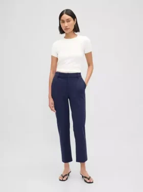 Pantaloni cropped slim a vita alta in maglia doppia