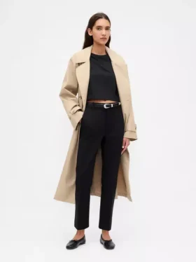 Pantaloni cropped slim a vita alta in maglia doppia
