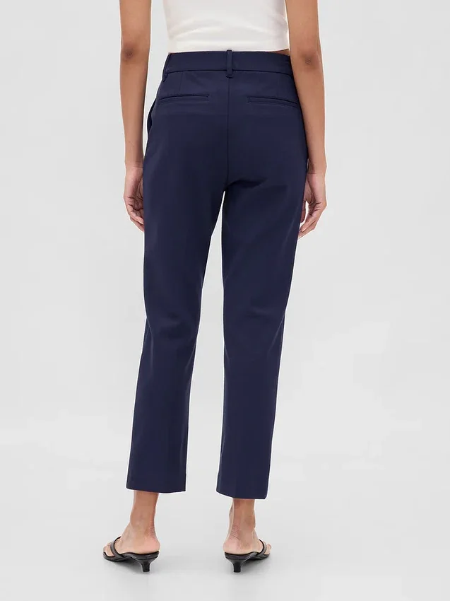 Pantaloni cropped slim a vita alta in maglia doppia