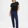 Pantaloni cropped slim a vita alta in maglia doppia