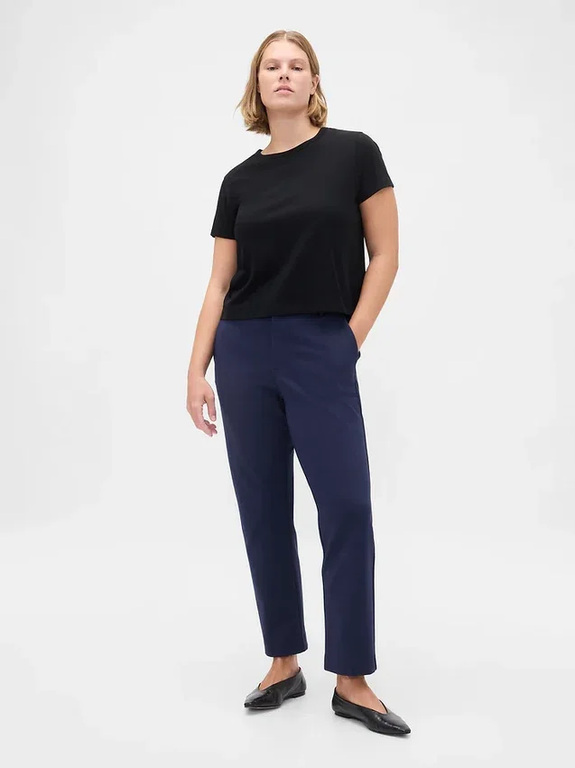 Pantaloni cropped slim a vita alta in maglia doppia