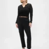 Pantaloni cropped slim a vita alta in maglia doppia