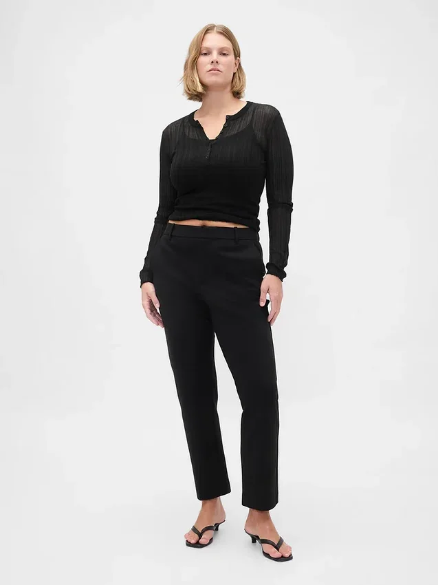 Pantaloni cropped slim a vita alta in maglia doppia