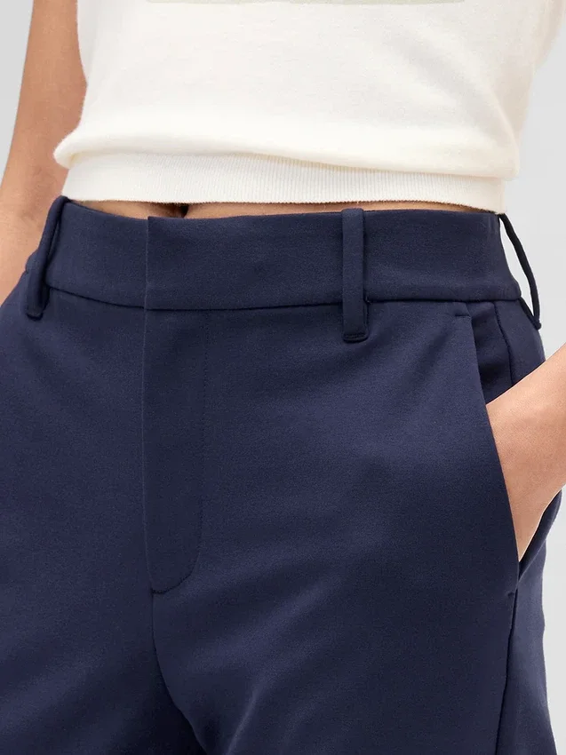Pantaloni cropped slim a vita alta in maglia doppia