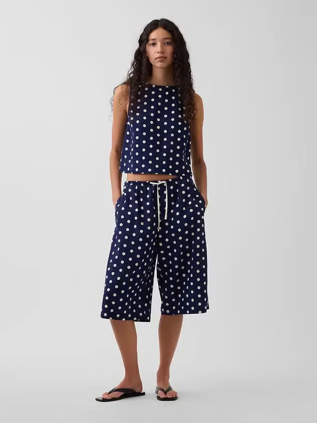 Pantaloni culotte comodi e dalla vestibilità morbida in misto lino