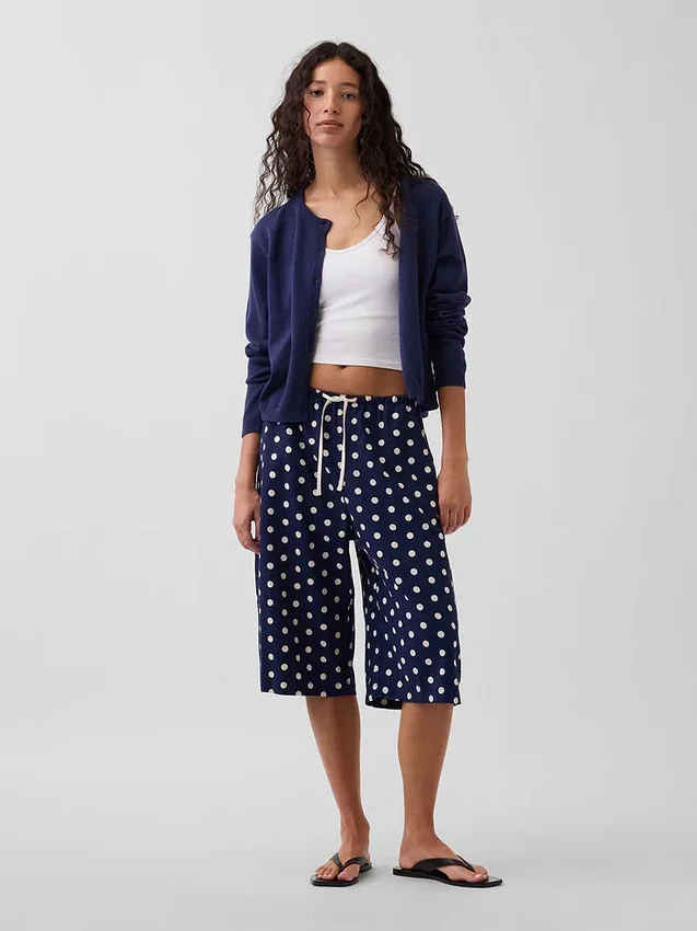 Pantaloni culotte comodi e dalla vestibilità morbida in misto lino