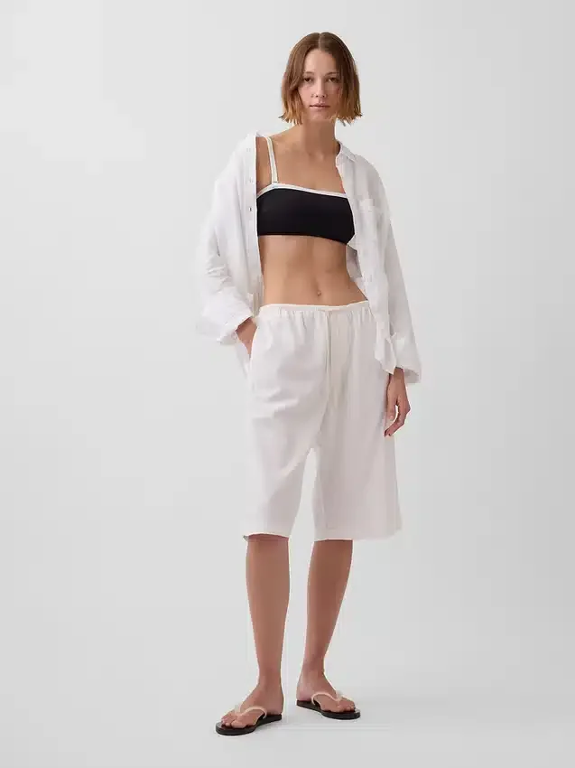 Pantaloni culotte comodi e dalla vestibilità morbida in misto lino