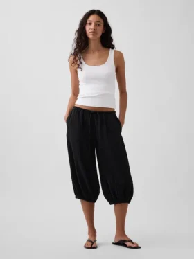Pantaloni culotte in garza di cotone
