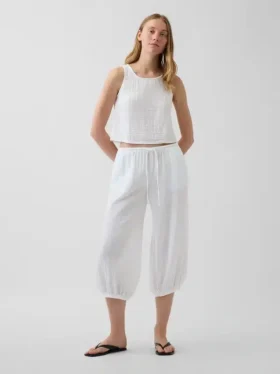 Pantaloni culotte in garza di cotone