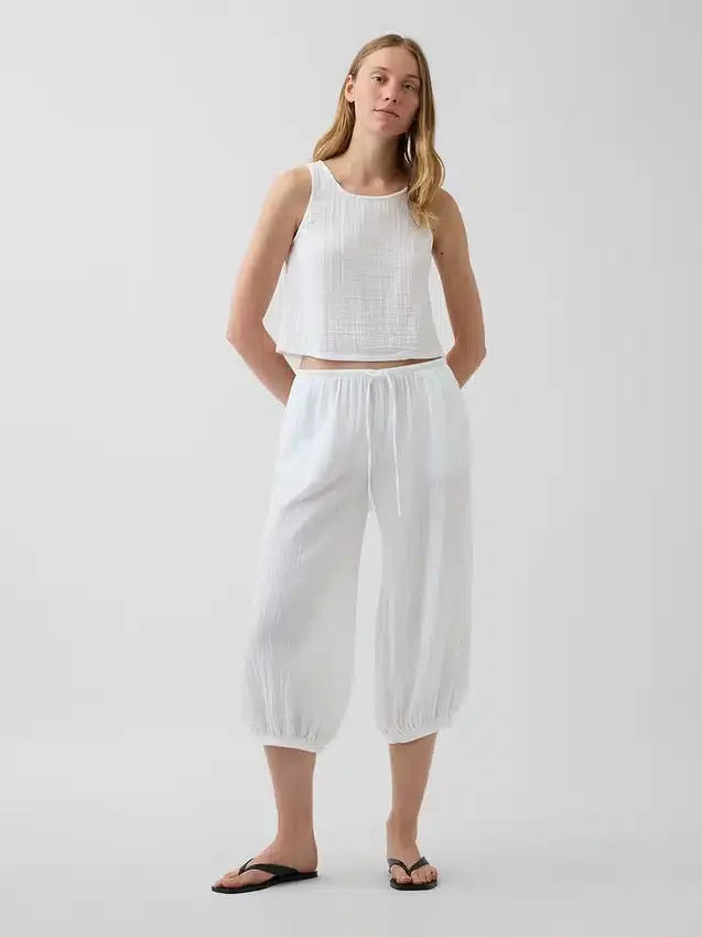 Pantaloni culotte in garza di cotone