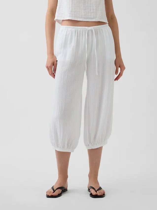 Pantaloni culotte in garza di cotone