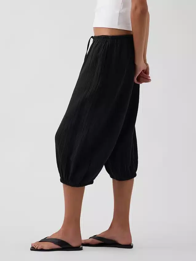 Pantaloni culotte in garza di cotone