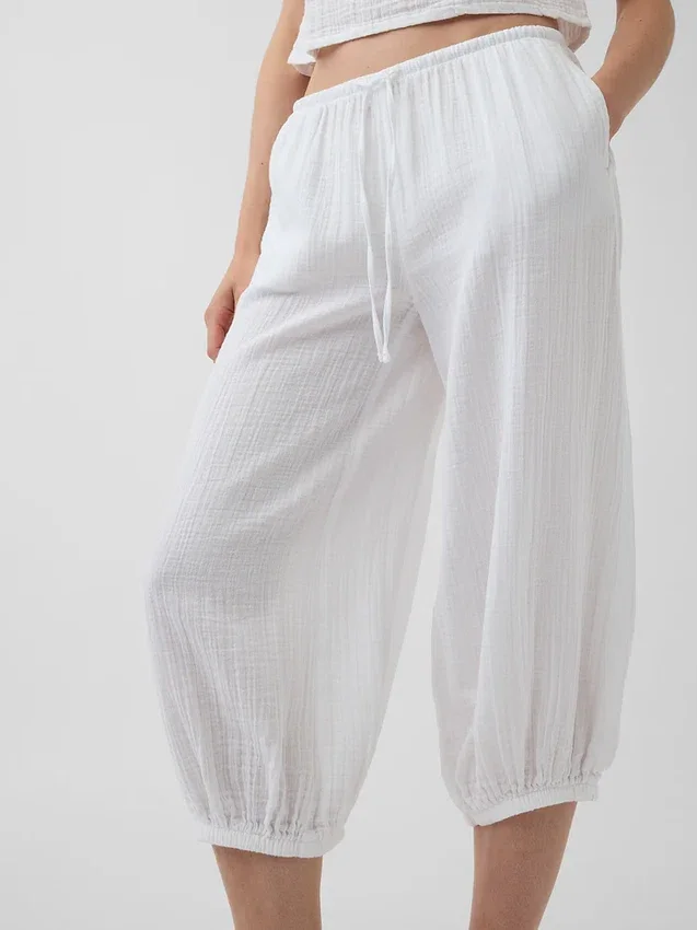 Pantaloni culotte in garza di cotone