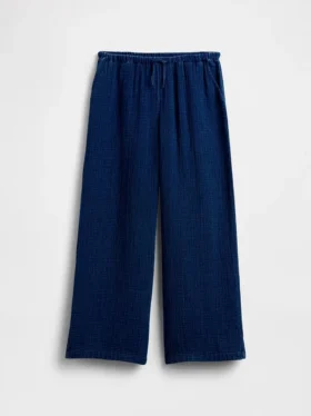 Pantaloni da bambino in garza di cotone dal taglio comodo e a gamba larga