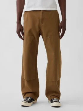 Pantaloni da carpentiere in tela ampia anni ’90 con rinforzi sulle ginocchia