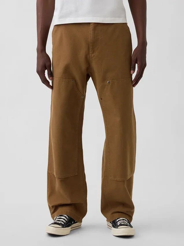 Pantaloni da carpentiere in tela ampia anni ’90 con rinforzi sulle ginocchia