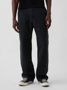 Pantaloni da carpentiere in tela ampia anni ’90 con rinforzi sulle ginocchia