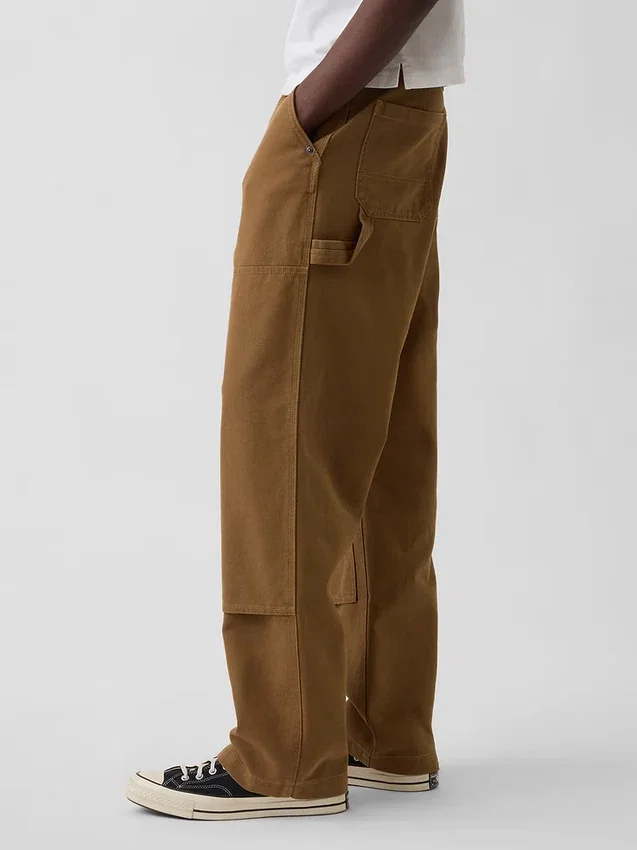 Pantaloni da carpentiere in tela ampia anni ’90 con rinforzi sulle ginocchia
