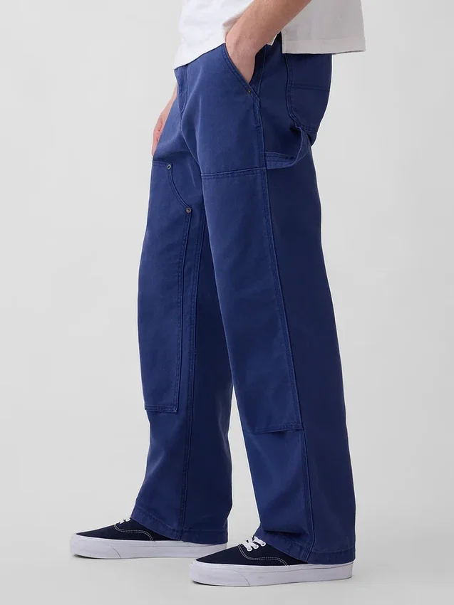 Pantaloni da carpentiere in tela ampia anni ’90 con rinforzi sulle ginocchia