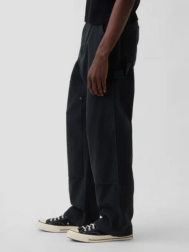 Pantaloni da carpentiere in tela ampia anni ’90 con rinforzi sulle ginocchia