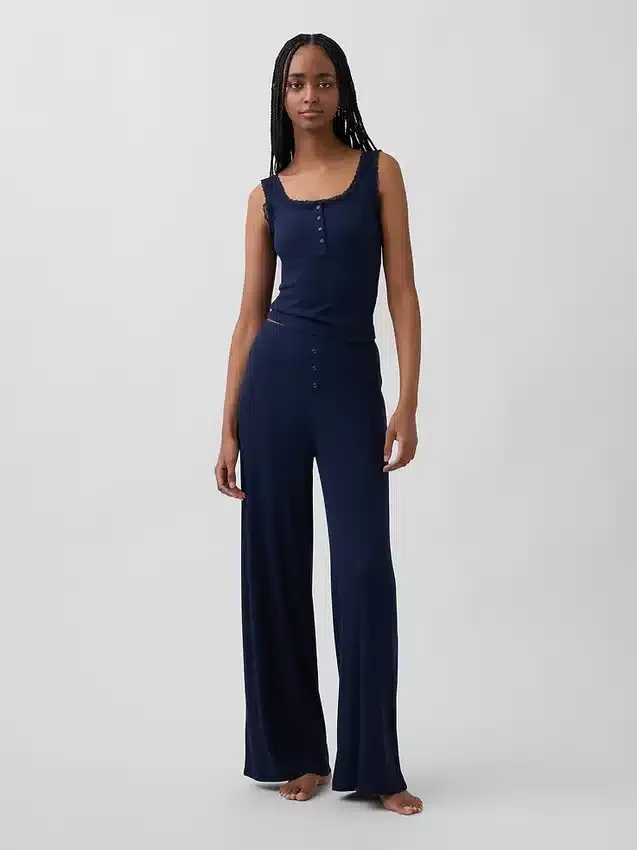 Pantaloni da pigiama a gamba larga con mini coste