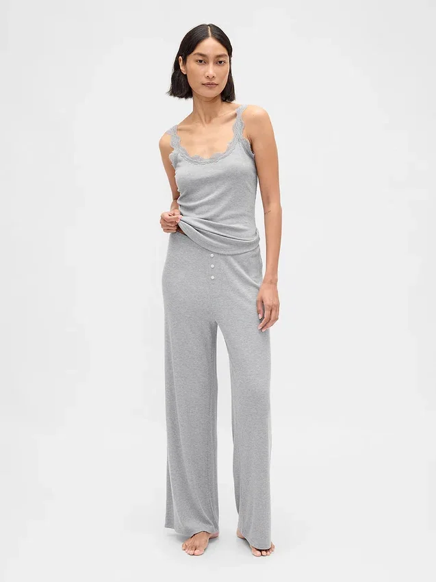 Pantaloni da pigiama a gamba larga con mini coste