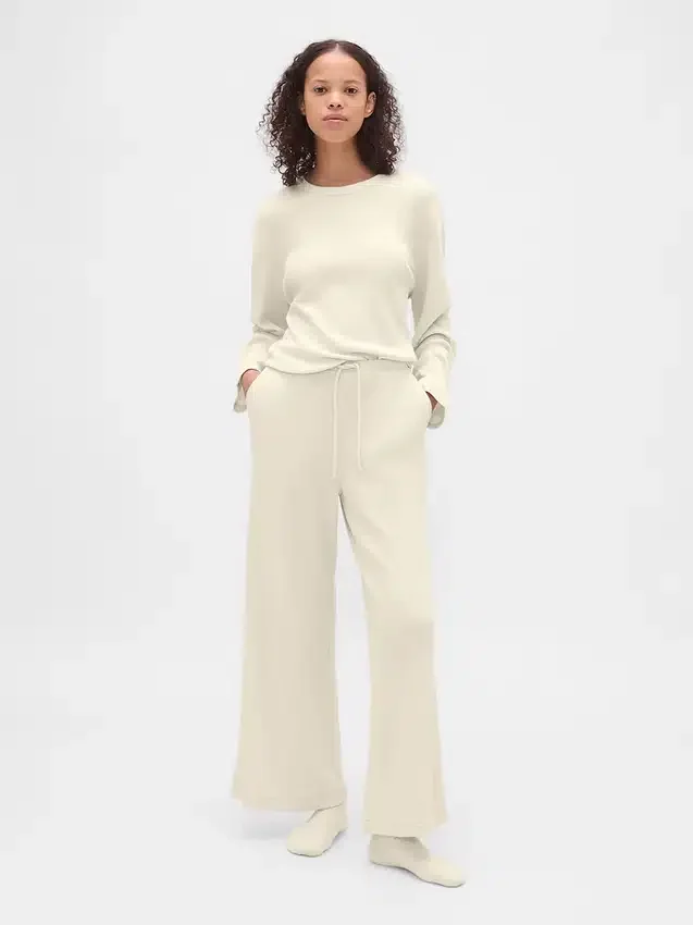 Pantaloni da pigiama a gamba larga in tessuto a nido d’ape