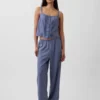 Pantaloni da pigiama in misto lino con orlo in pizzo