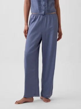 Pantaloni da pigiama in misto lino con orlo in pizzo