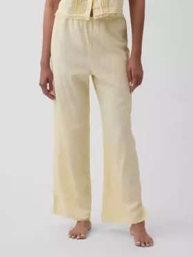 Pantaloni da pigiama in misto lino con orlo in pizzo