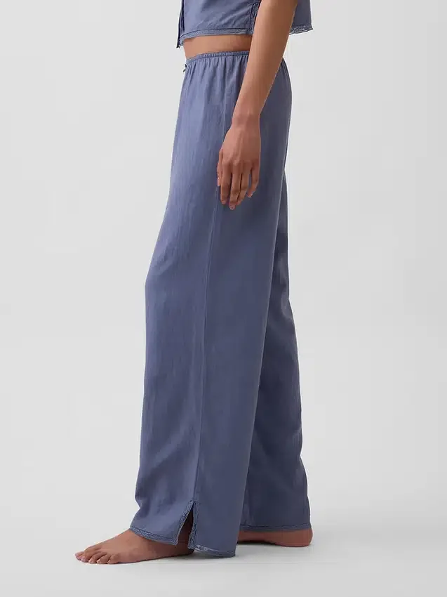 Pantaloni da pigiama in misto lino con orlo in pizzo