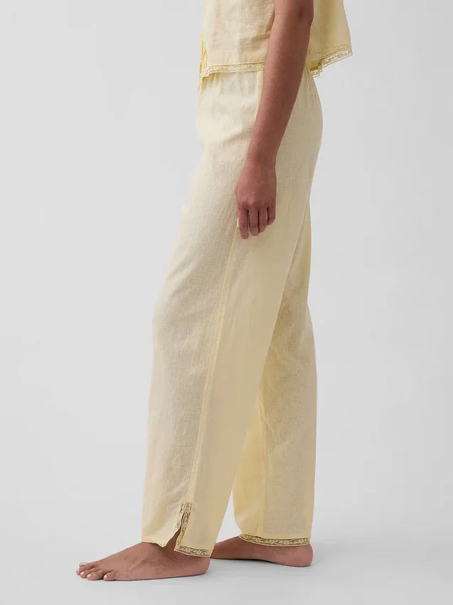 Pantaloni da pigiama in misto lino con orlo in pizzo
