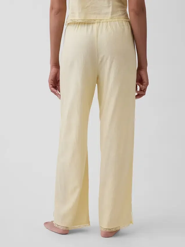 Pantaloni da pigiama in misto lino con orlo in pizzo