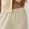 Pantaloni da pigiama in misto lino con orlo in pizzo