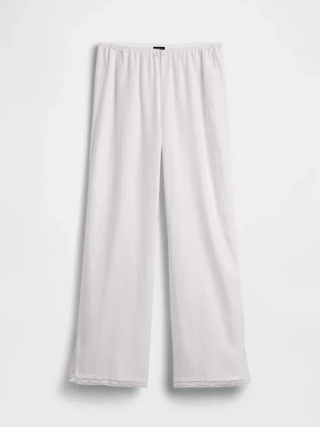 Pantaloni da pigiama in misto lino con orlo in pizzo