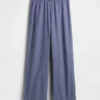 Pantaloni da pigiama in misto lino con orlo in pizzo