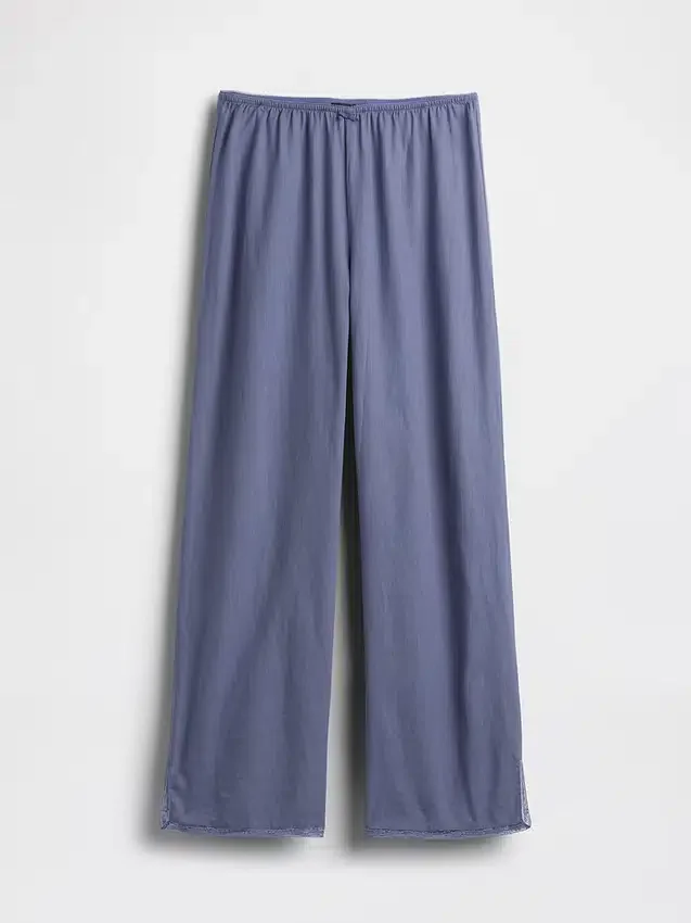 Pantaloni da pigiama in misto lino con orlo in pizzo