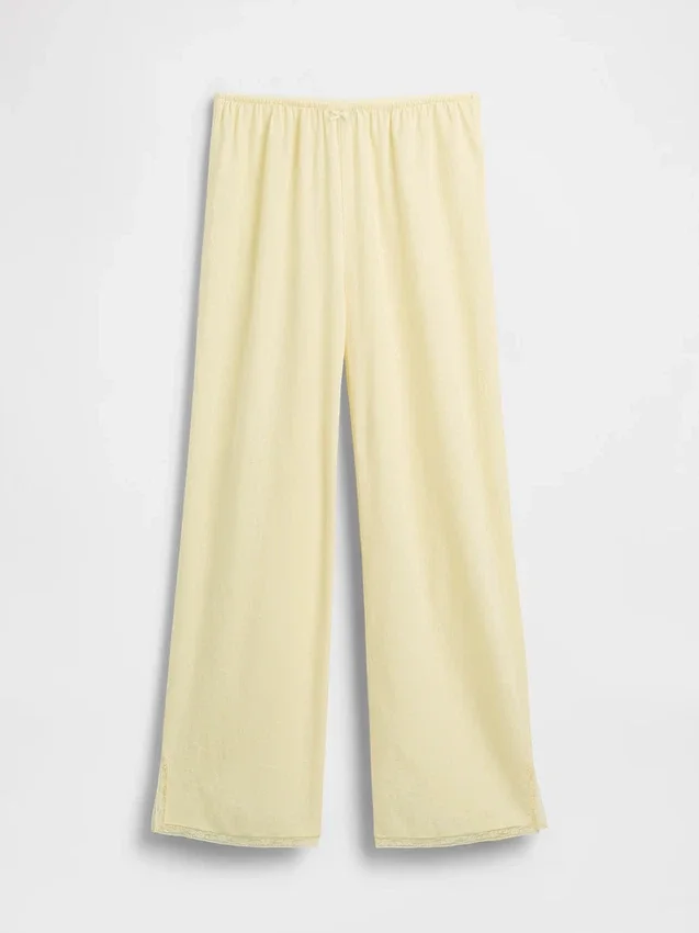 Pantaloni da pigiama in misto lino con orlo in pizzo