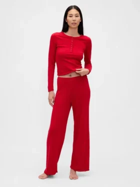 Pantaloni da pigiama leggeri CashSoft con motivo a cuori in maglia pointelle